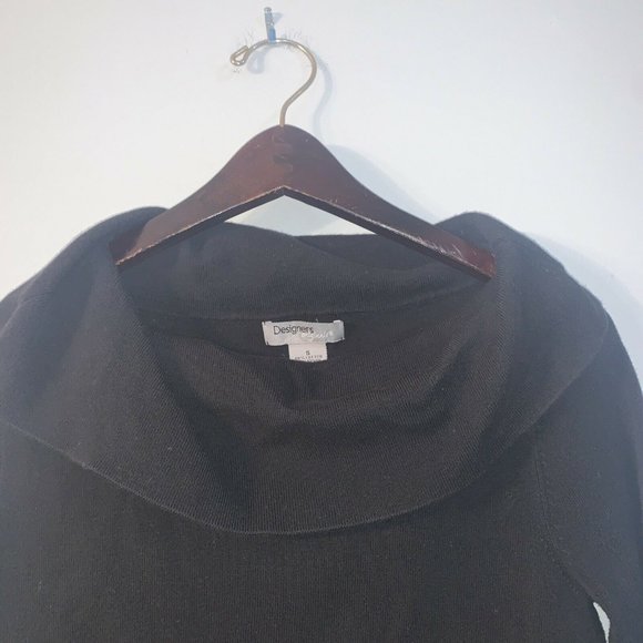 DESIGNERS ORIGINALS Blk Cowl Neck Sweater - S - Elbow Lngth Slvs, Rib Knit Trit - Picture 4 of 6